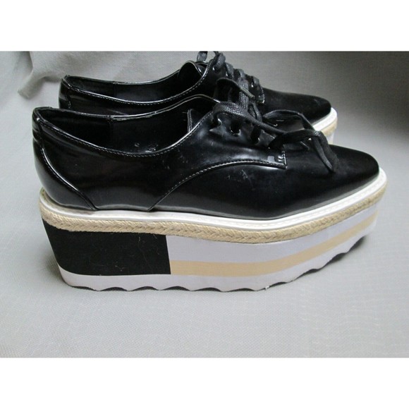 Mango Shoes - Mango sneakers womens 7 black big platform lace up Kenji contrast oxford stripe